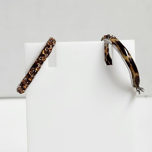 2013 925 Silver VTG Signed SIGAL Gemstone & Leopard Inside Out Hoop Earrings - Picture 12 of 14